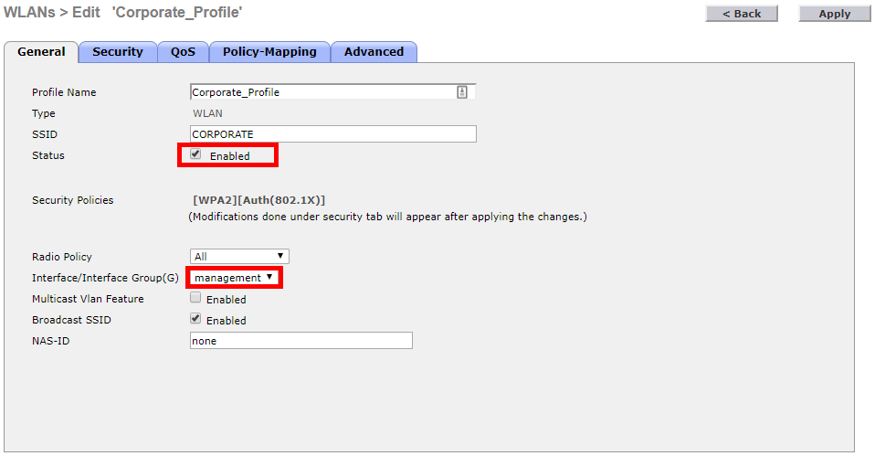 WLC SSID Basic Setup