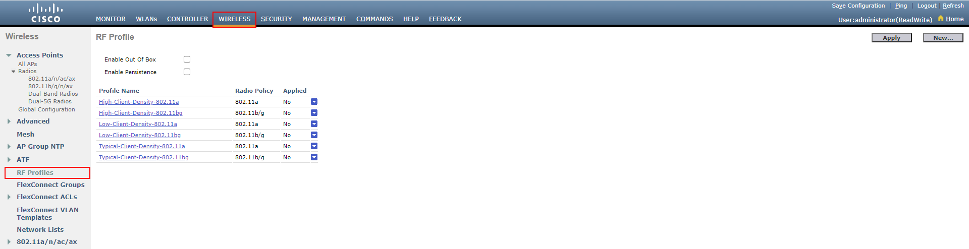 Cisco WLC RF Profiles