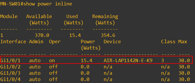 PoE Device Connected