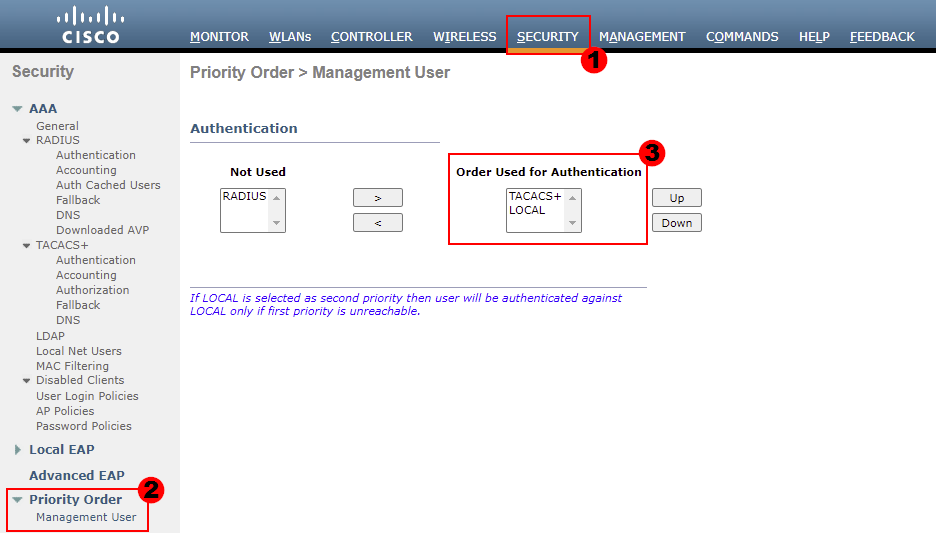 WLC TACACS Priority Overview
