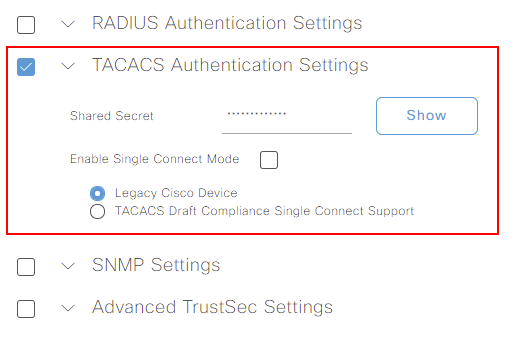 Add Network Device -TACACS