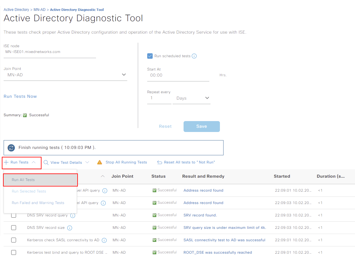 Cisco ISE - AD Diagnostics Testing