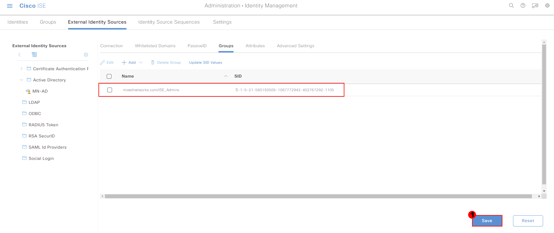 Cisco ISE - AD Group Save