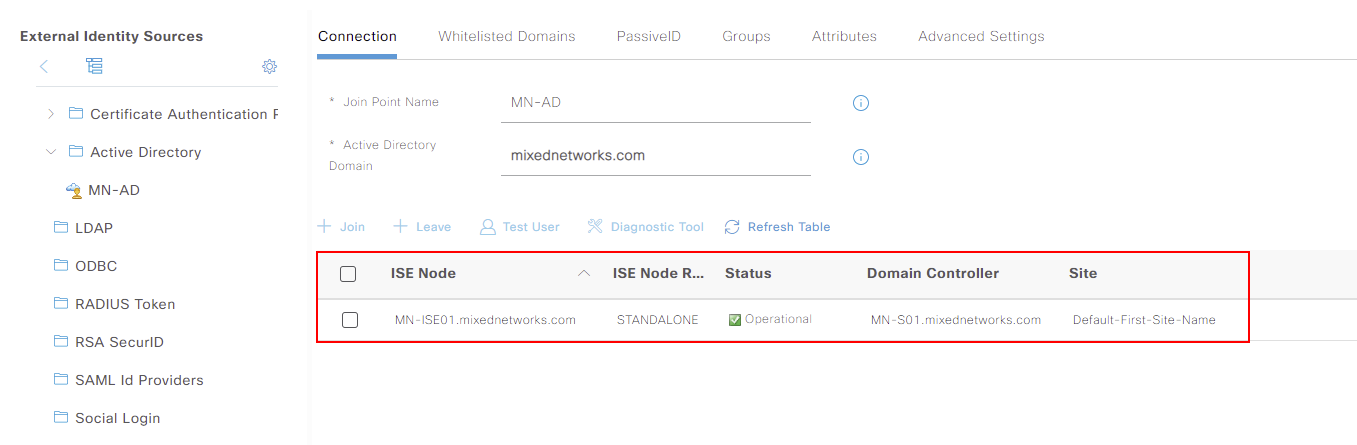 Cisco ISE - Active Directory Status
