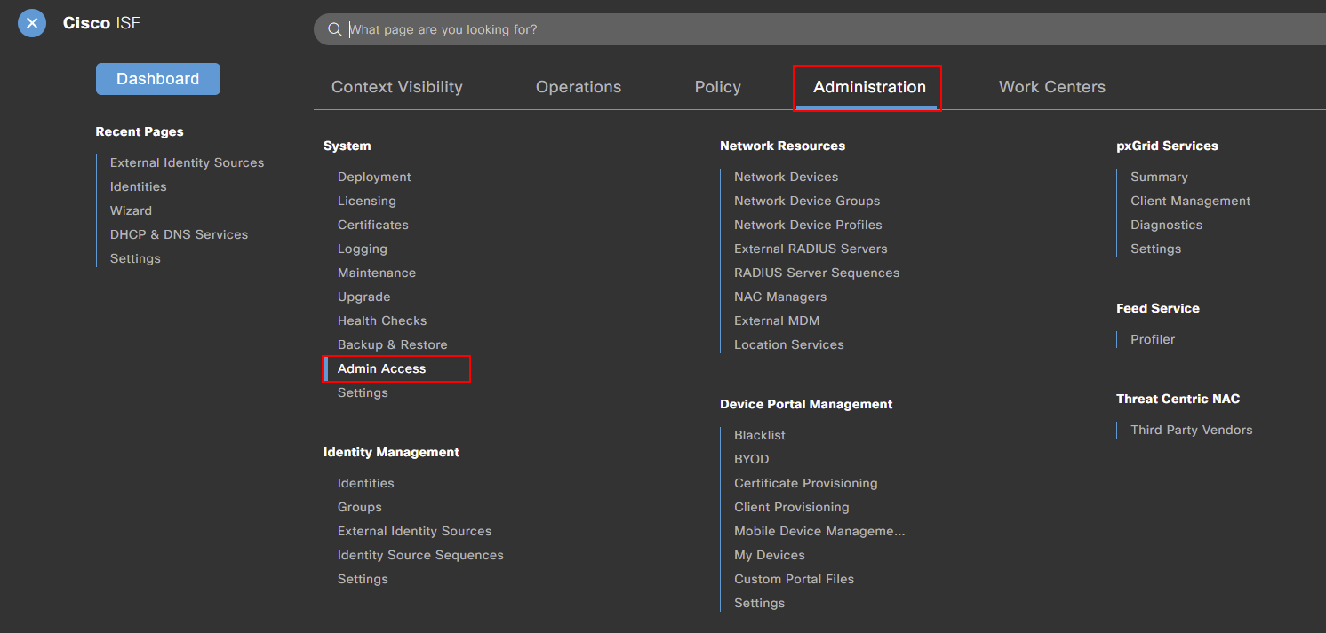 Cisco ISE - Admin Access Navigation