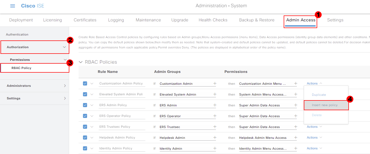 Cisco ISE - Admin Access RBAC Policy