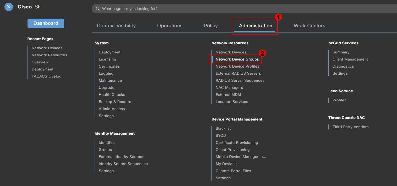 Cisco ISE - Network Device Groups Nav