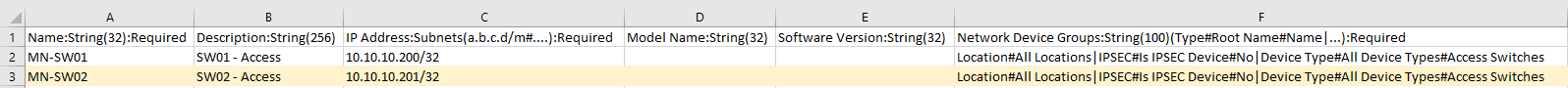 ISE - Network Devices CSV