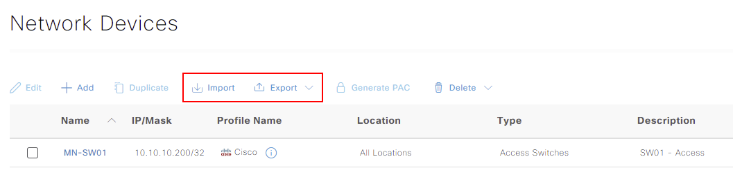 ISE - Network Devices Import Export